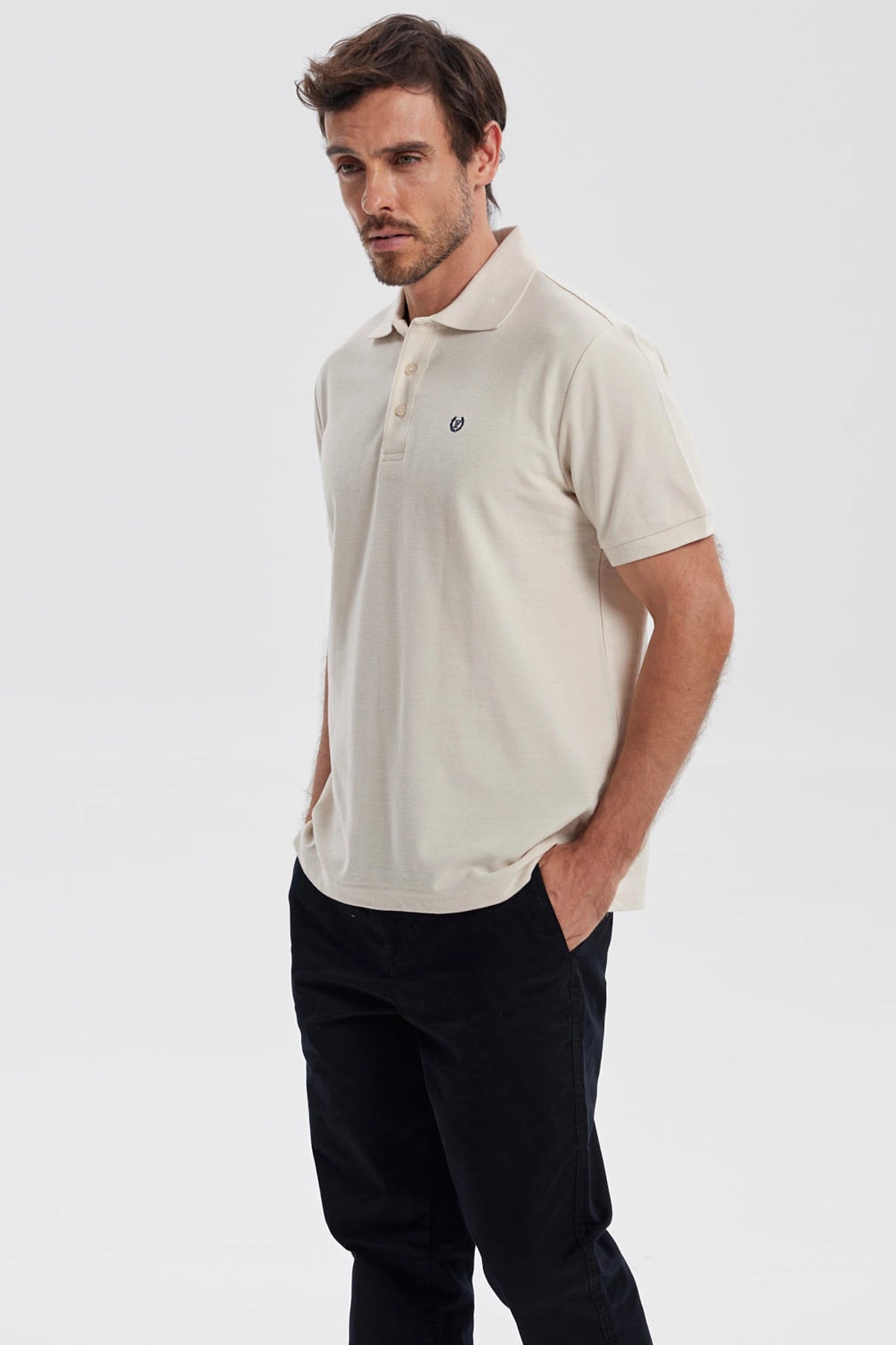 Polera Hombre Pique Básica Lisa Beige