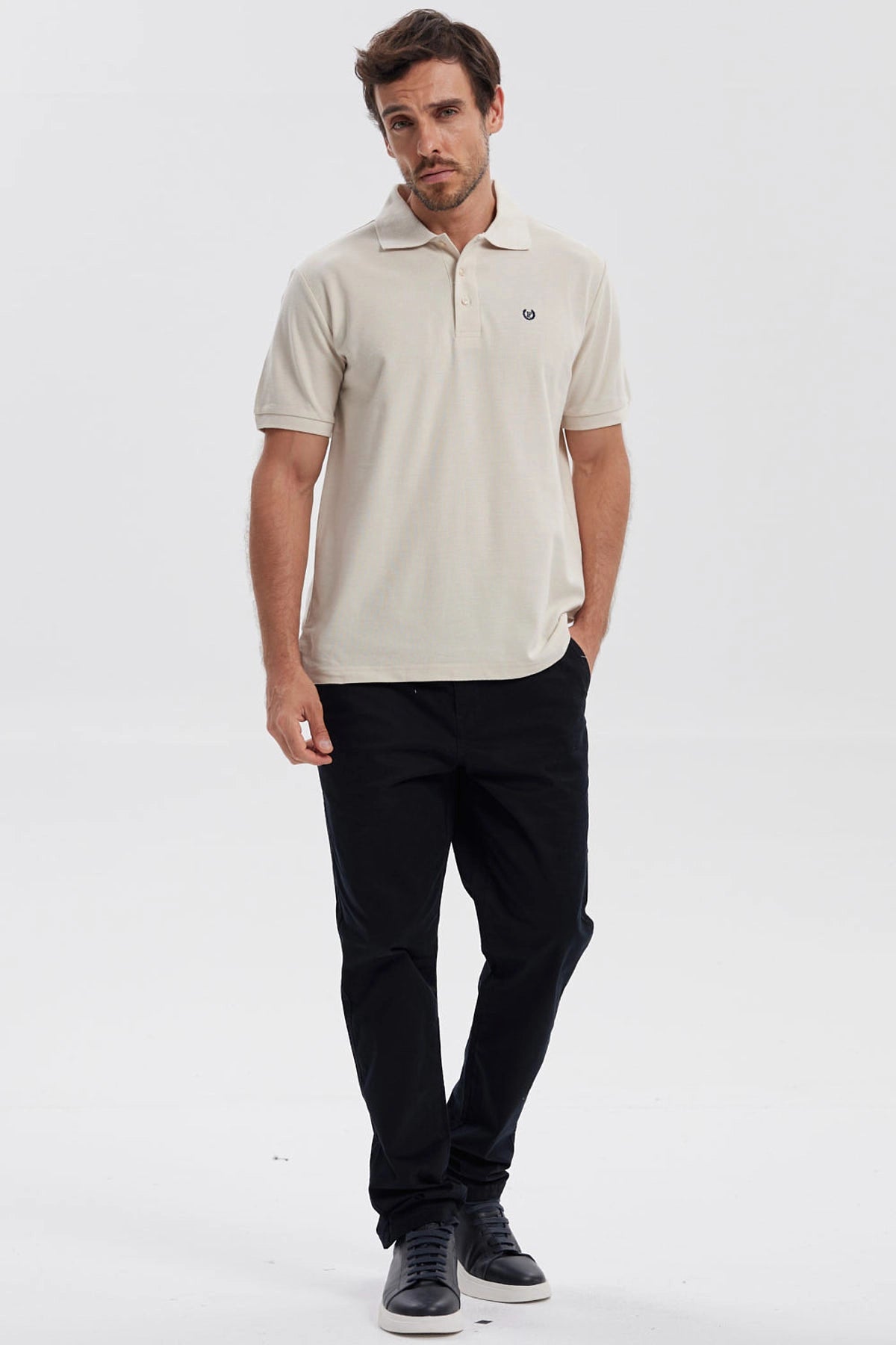 Polera Hombre Pique Básica Lisa Beige
