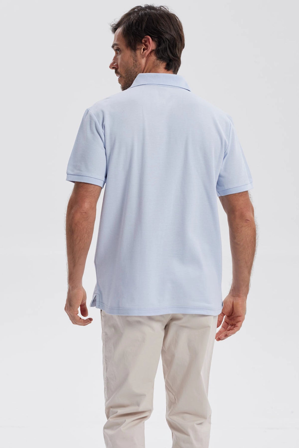 Polera Hombre Pique Básica Lisa Celeste