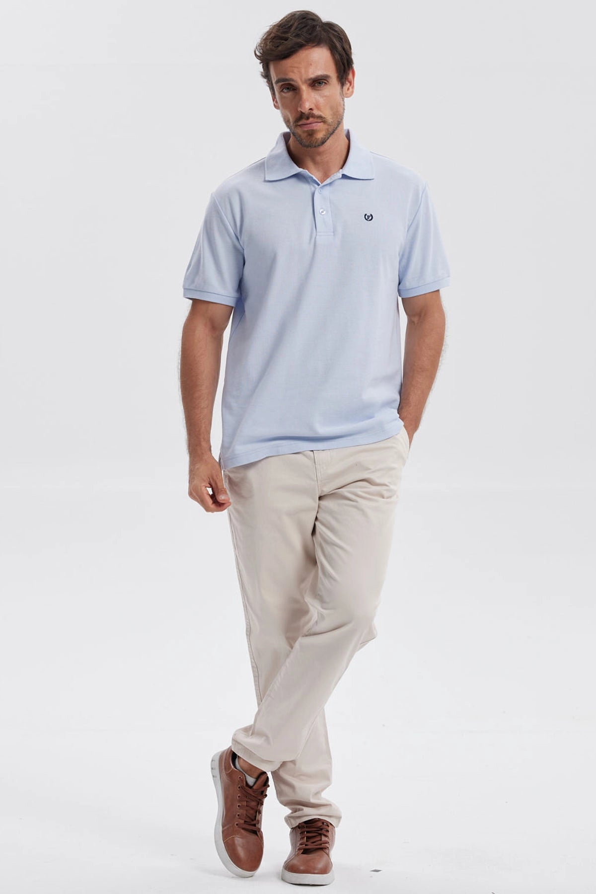 Polera Hombre Pique Básica Lisa Celeste