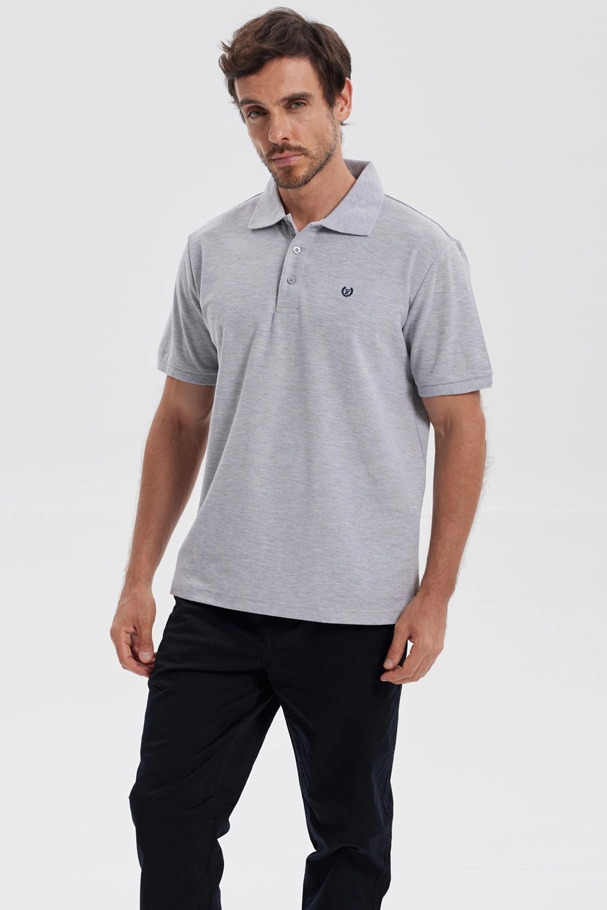 Polera Hombre Pique Básica Lisa Gris Melange