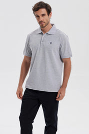 Polera Hombre Pique Básica Lisa Gris Melange