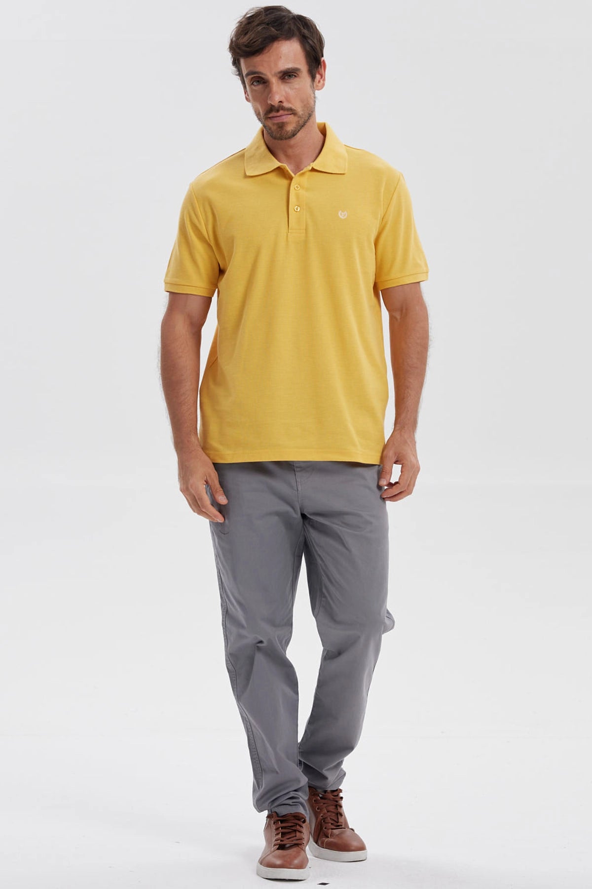 Polera Hombre Pique Básica Lisa Naranjo