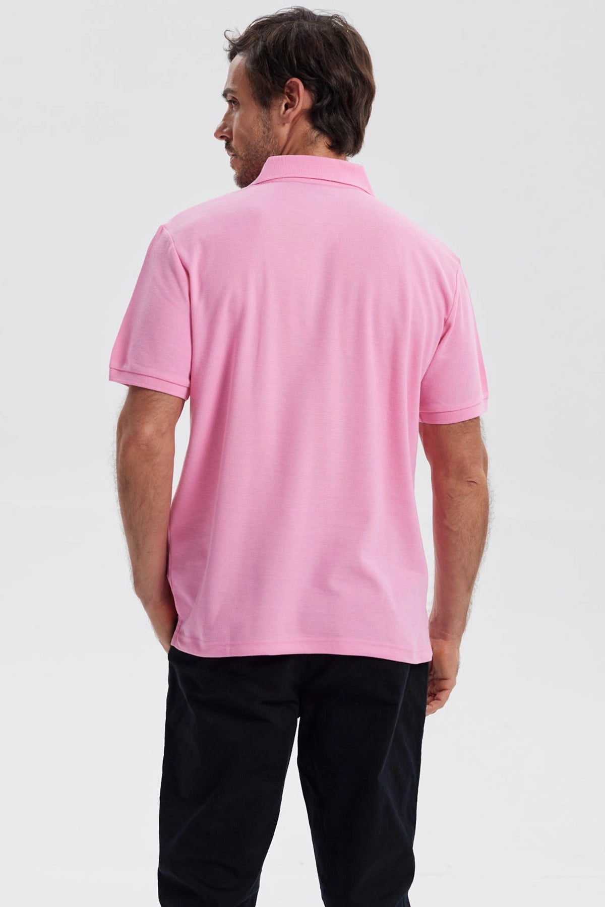 Polera Hombre Pique Básica Lisa Rosado