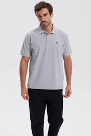 Polera Hombre Pique Básica Lisa Gris Melange