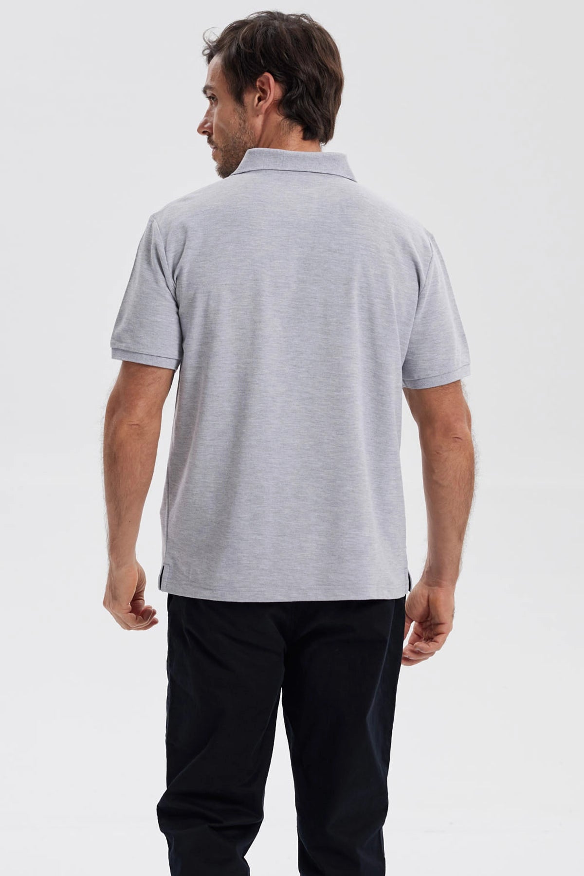 Polera Hombre Pique Básica Lisa Gris Melange