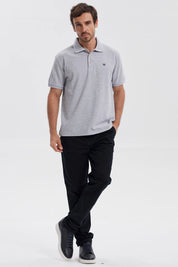 Polera Hombre Pique Básica Lisa Gris Melange