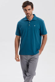 Polera Hombre Pique Básica Lisa Petroleo