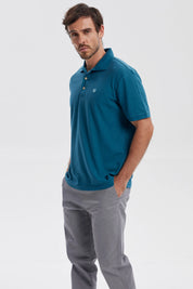 Polera Hombre Pique Básica Lisa Petroleo