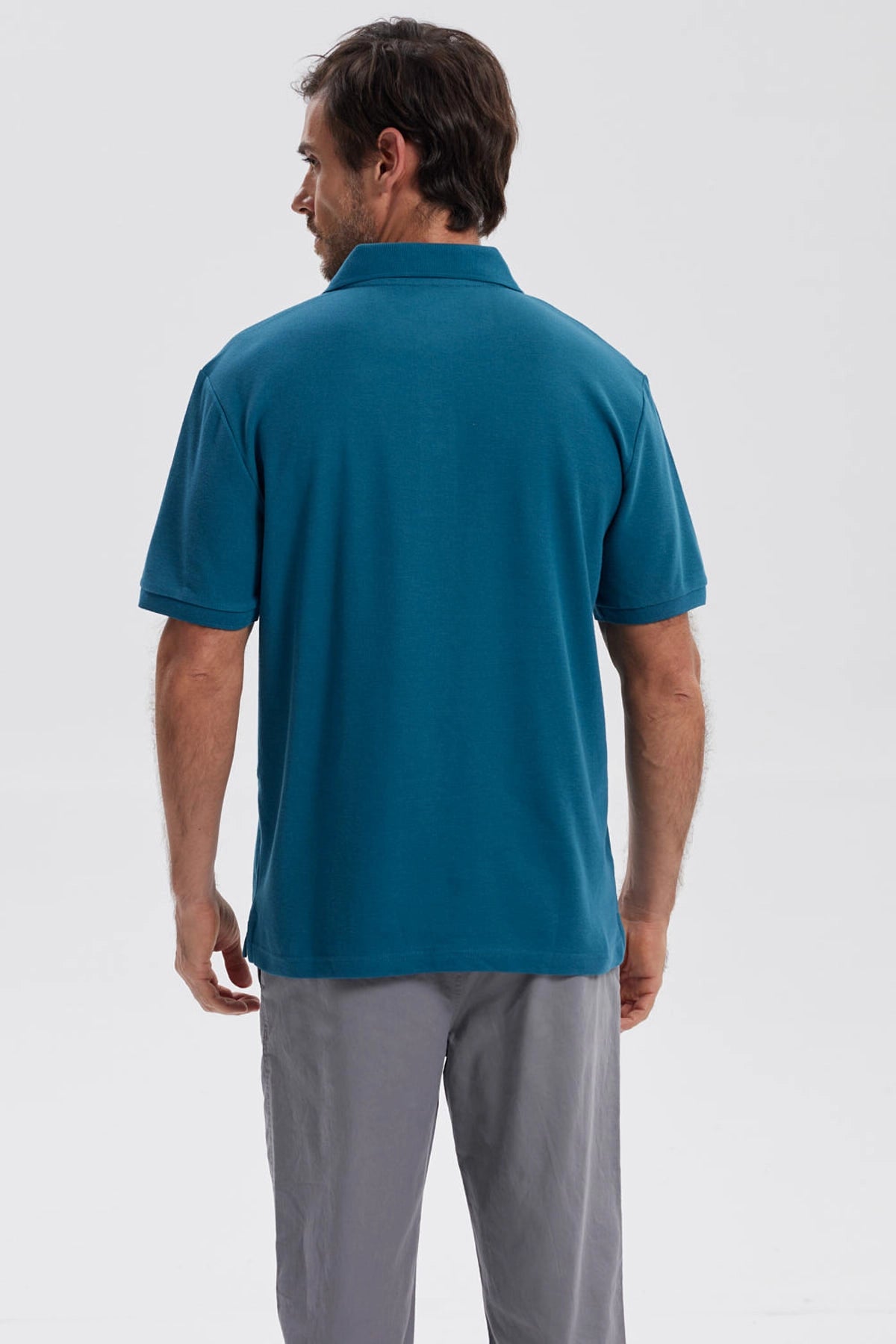 Polera Hombre Pique Básica Lisa Petroleo