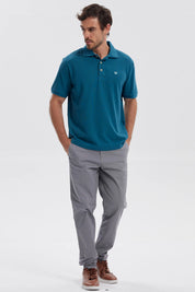 Polera Hombre Pique Básica Lisa Petroleo