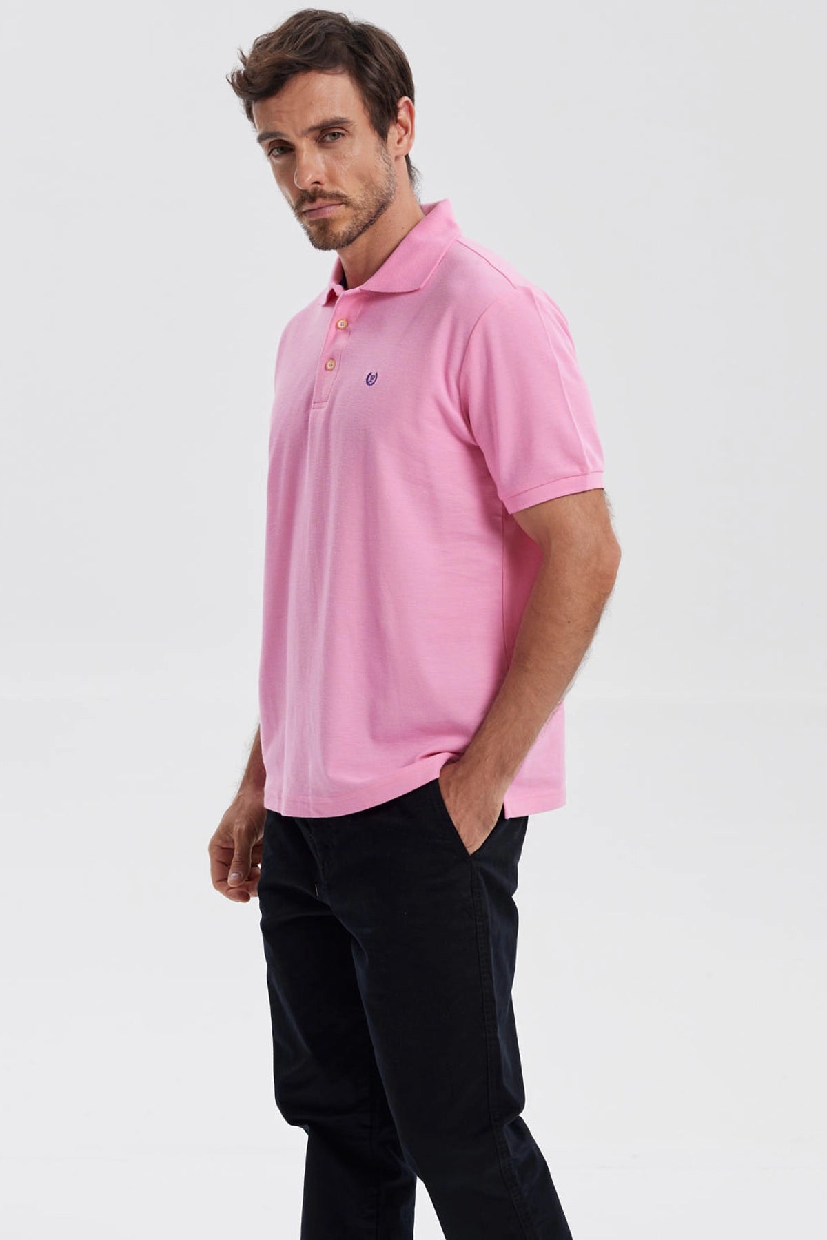 Polera Hombre Pique Básica Lisa Rosado