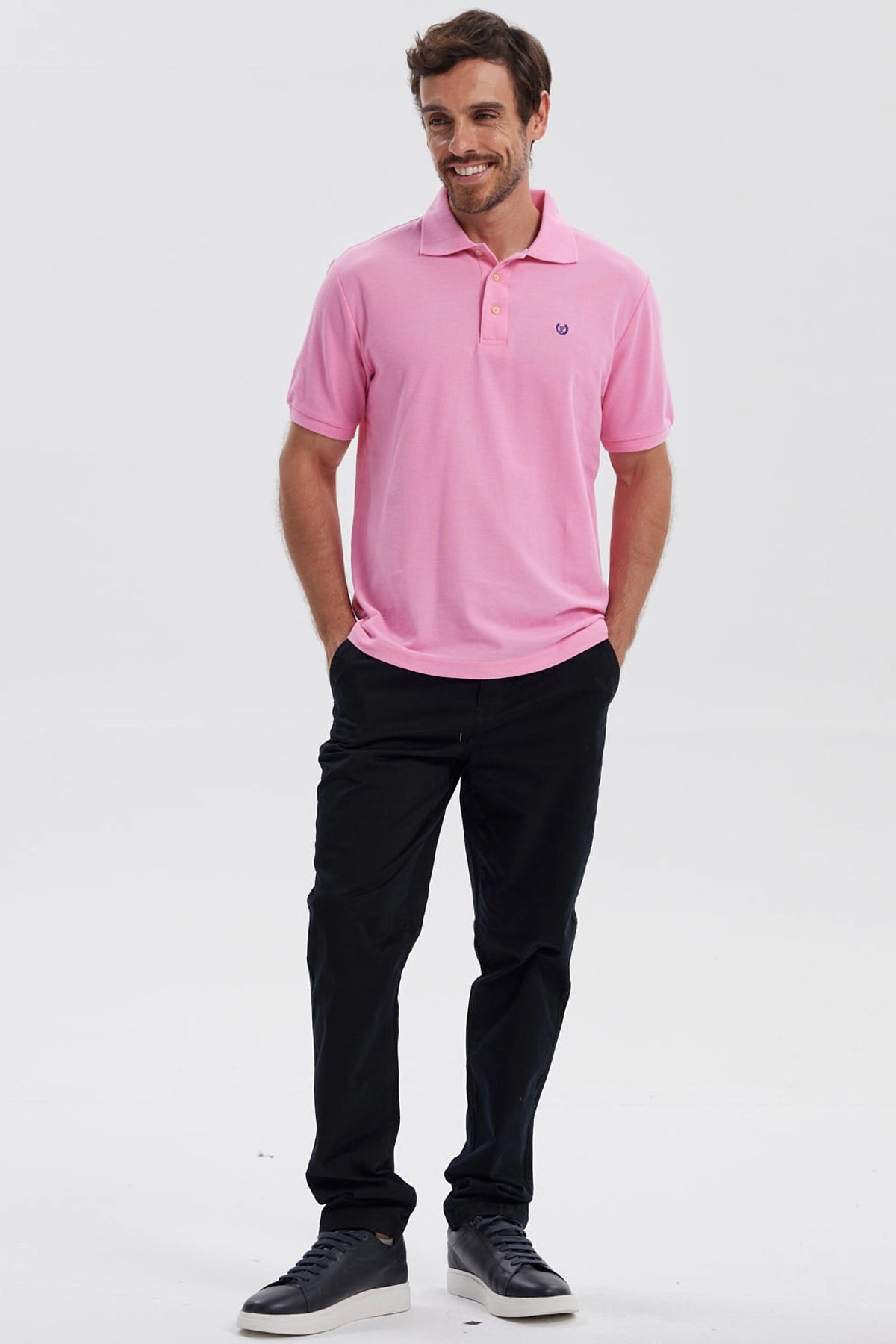 Polera Hombre Pique Básica Lisa Rosado