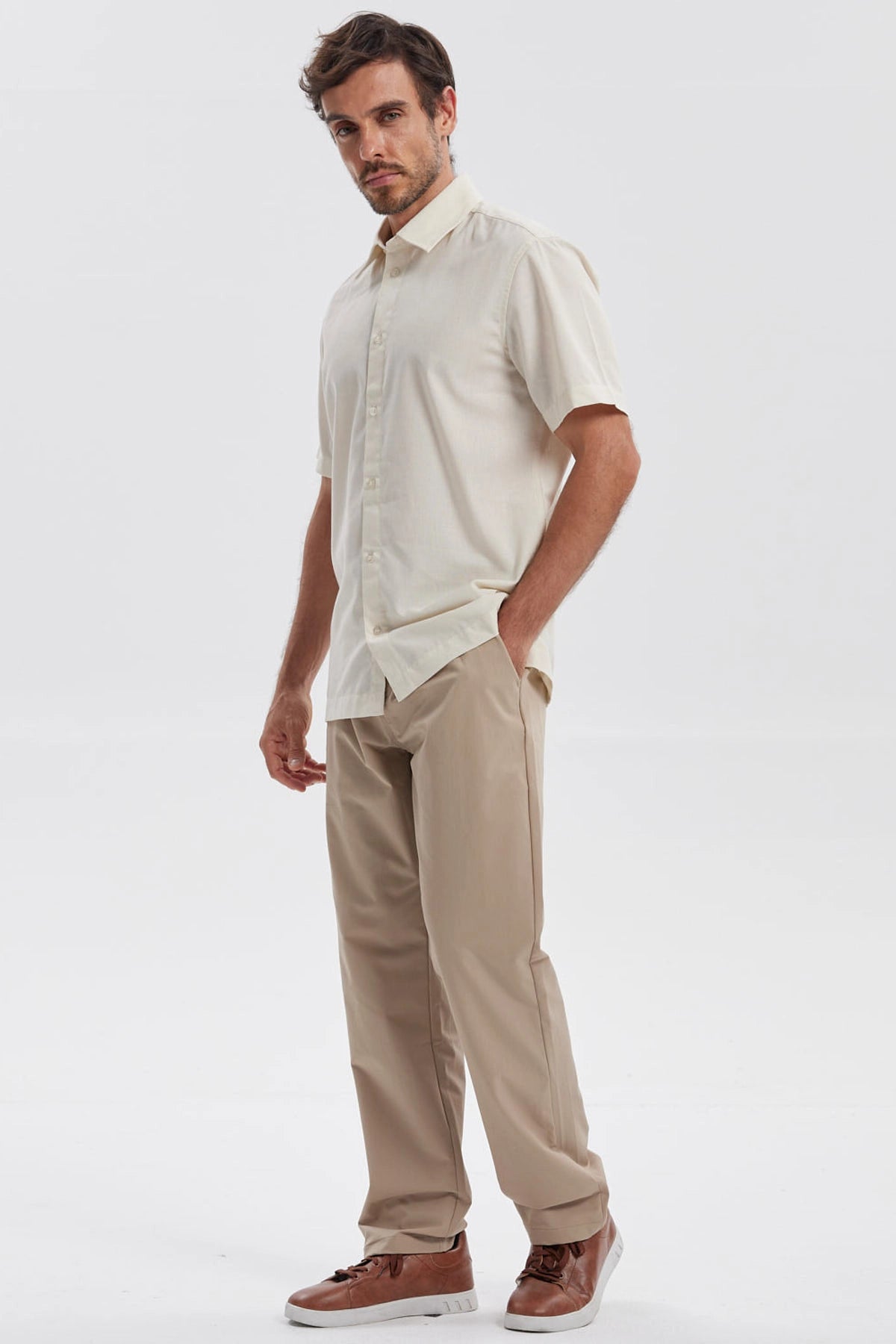 Camisa Hombre Lisa Beige