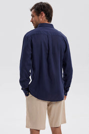 Camisa Hombre Lino Azul Marino