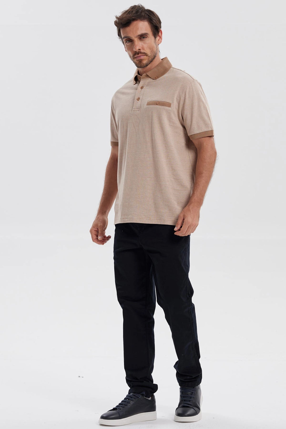 Polera Hombre Botón Beige
