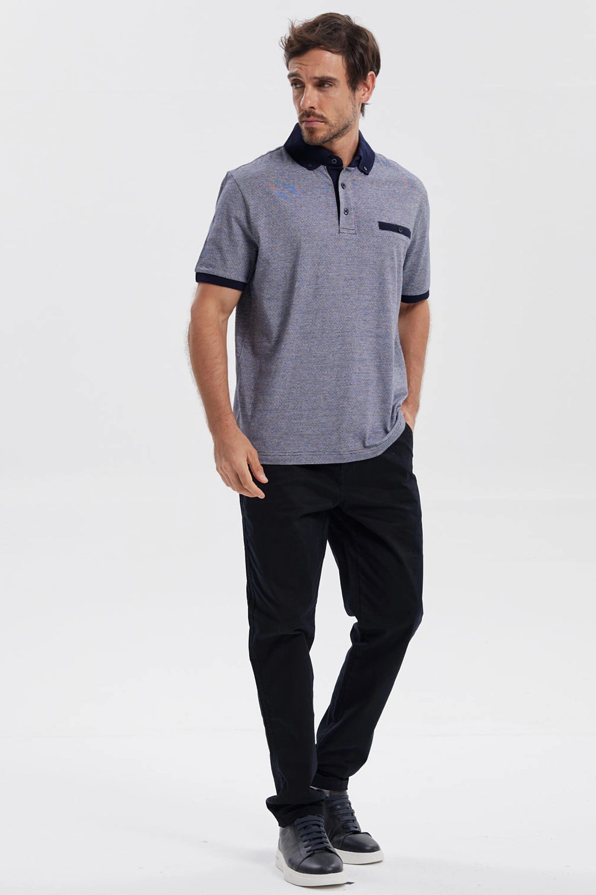 Polera Hombre Botón Gris