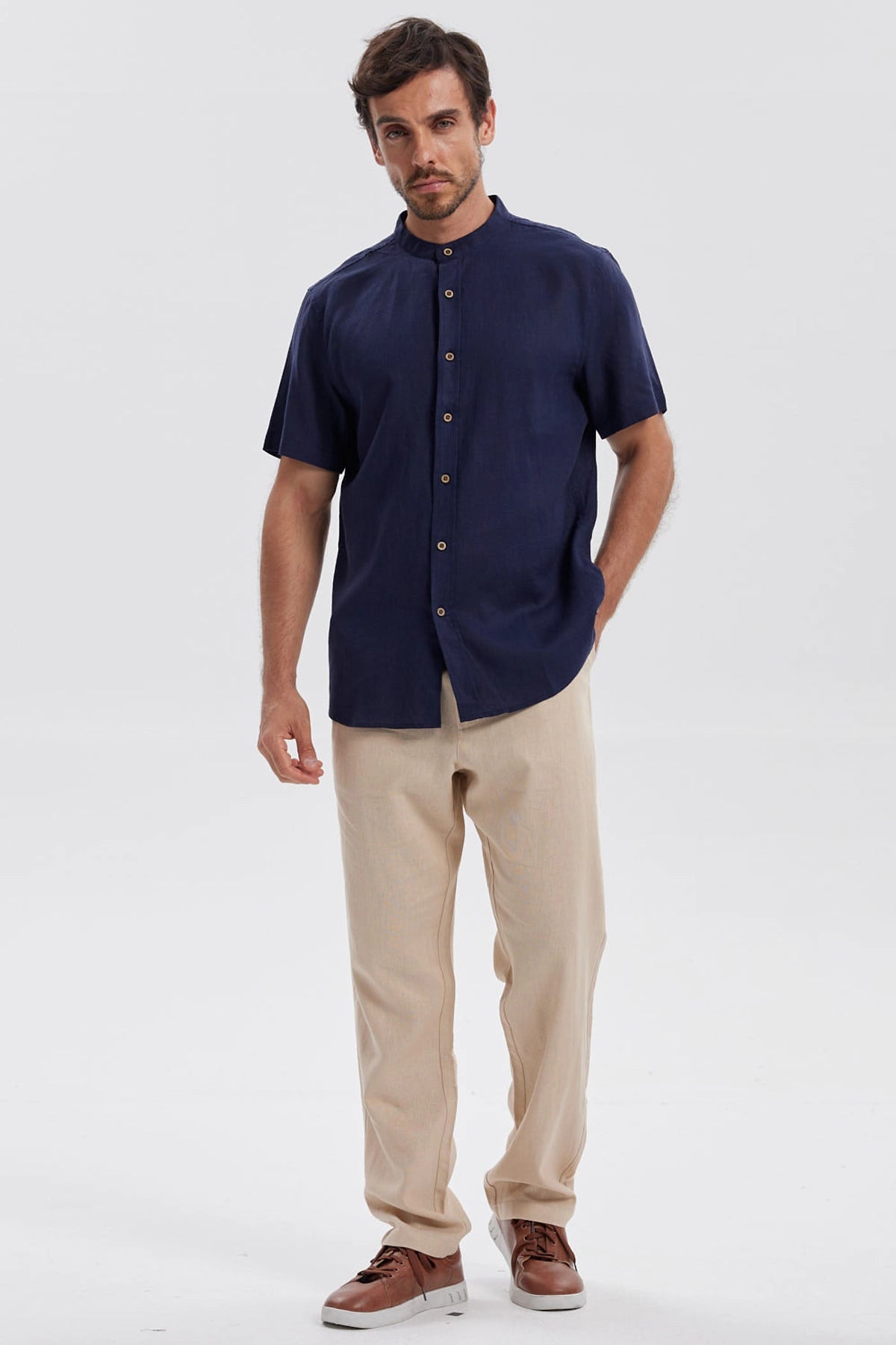 Pantalón Hombre Lino Beige