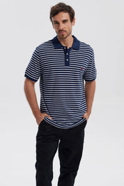 Polera Hombre Mini Rayas Azul Marino