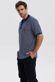 Polera Hombre Mini Rayas Azul Marino