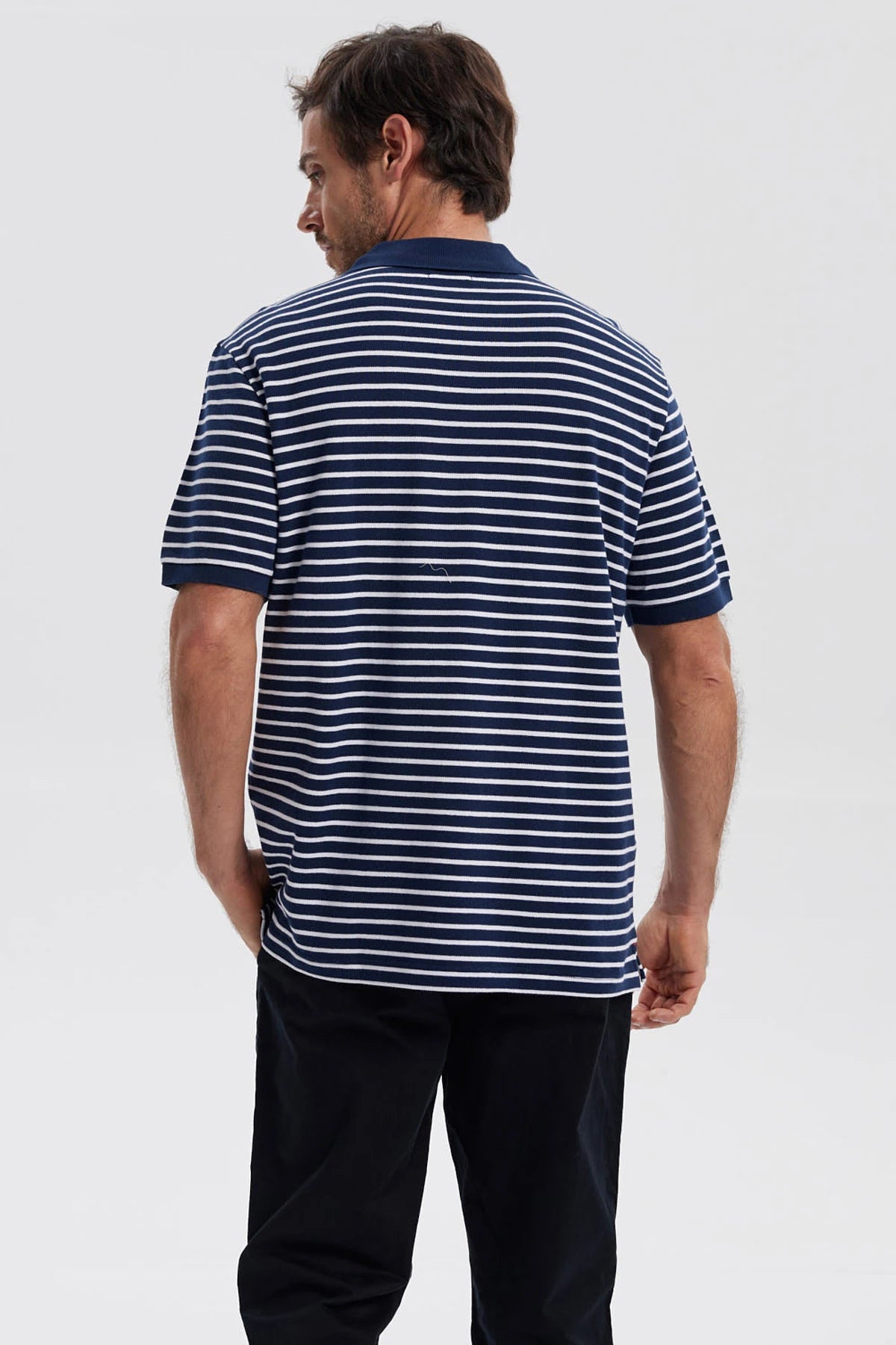 Polera Hombre Mini Rayas Azul Marino