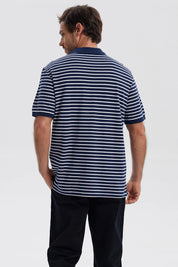 Polera Hombre Mini Rayas Azul Marino