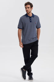 Polera Hombre Mini Rayas Azul Marino