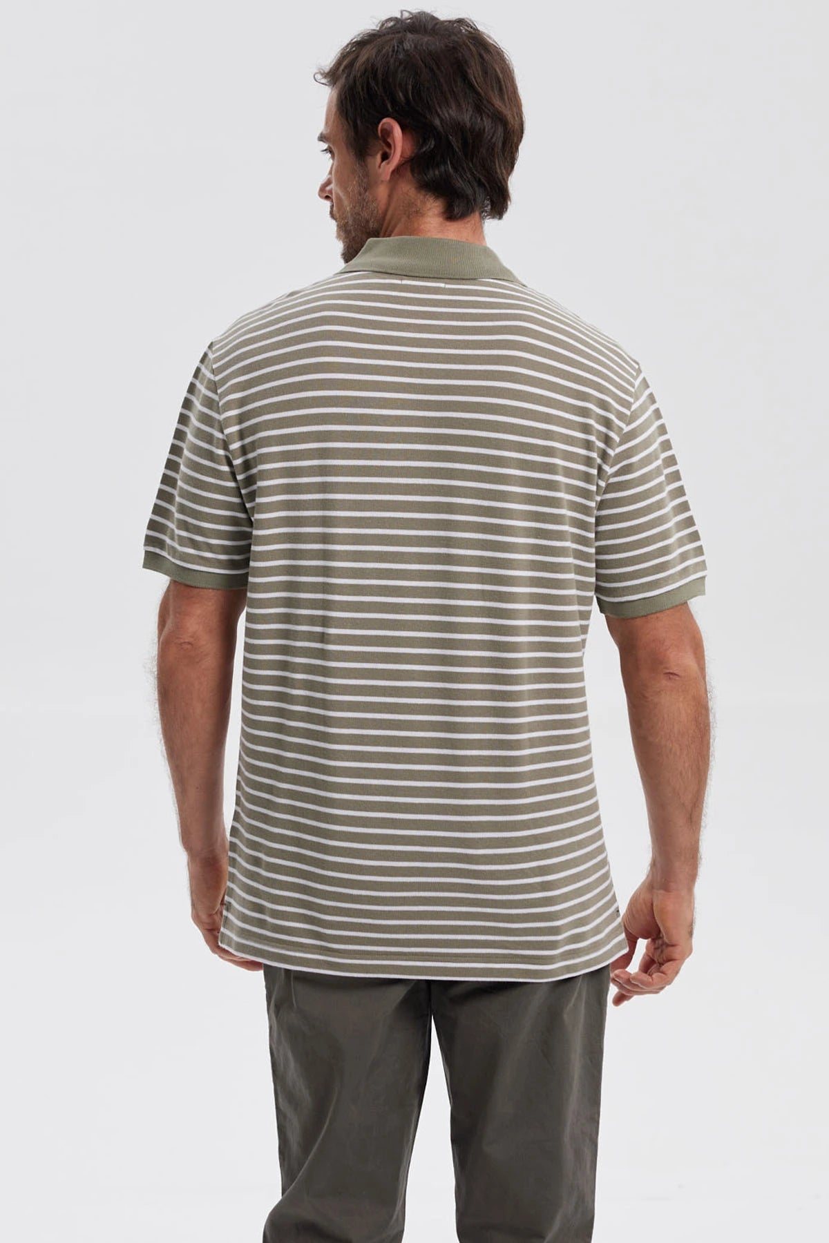 Polera Hombre Mini Rayas Verde