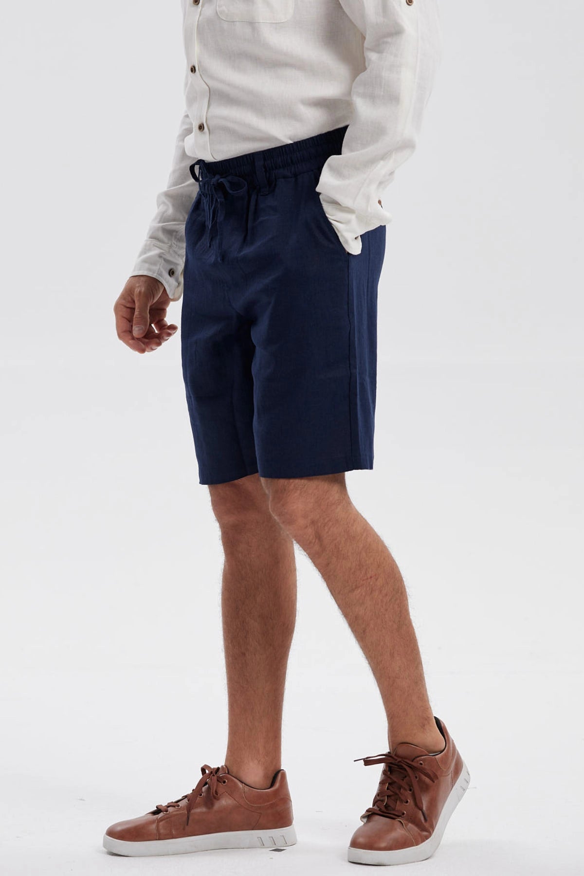 Bermuda Hombre Lino Azul Marino