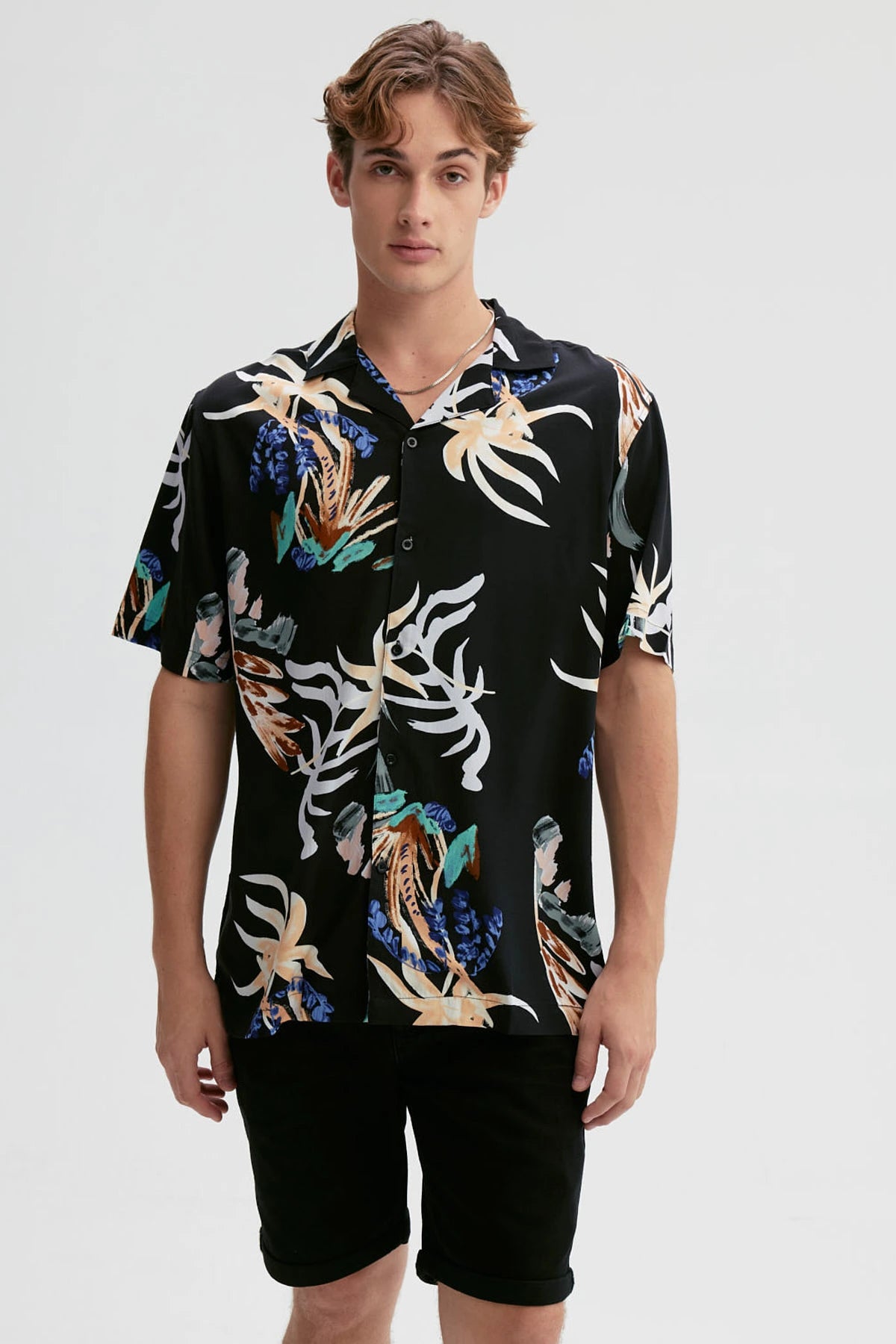 Camisa Hombre Full Print Negro