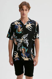 Camisa Hombre Full Print Negro