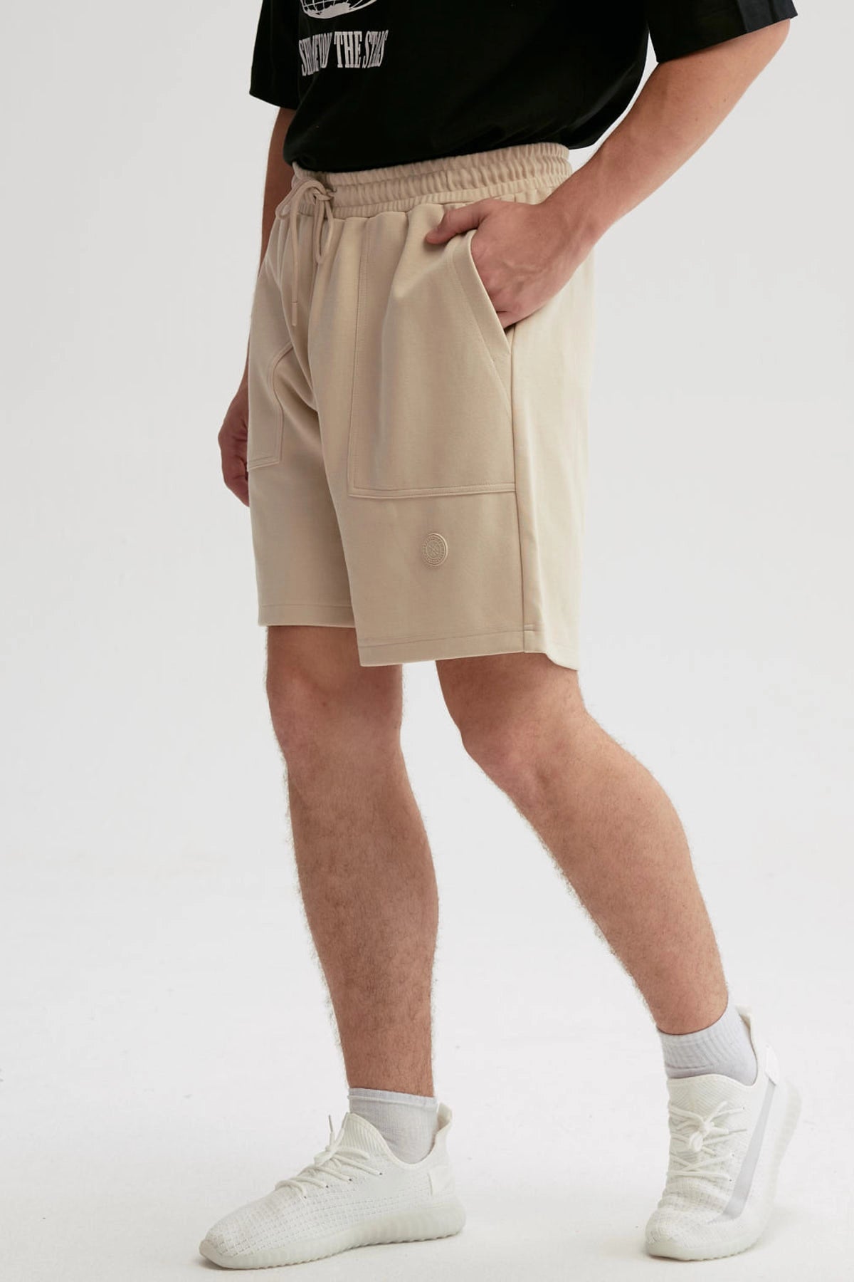 Bermuda Hombre Bolsillo Aplicación Beige