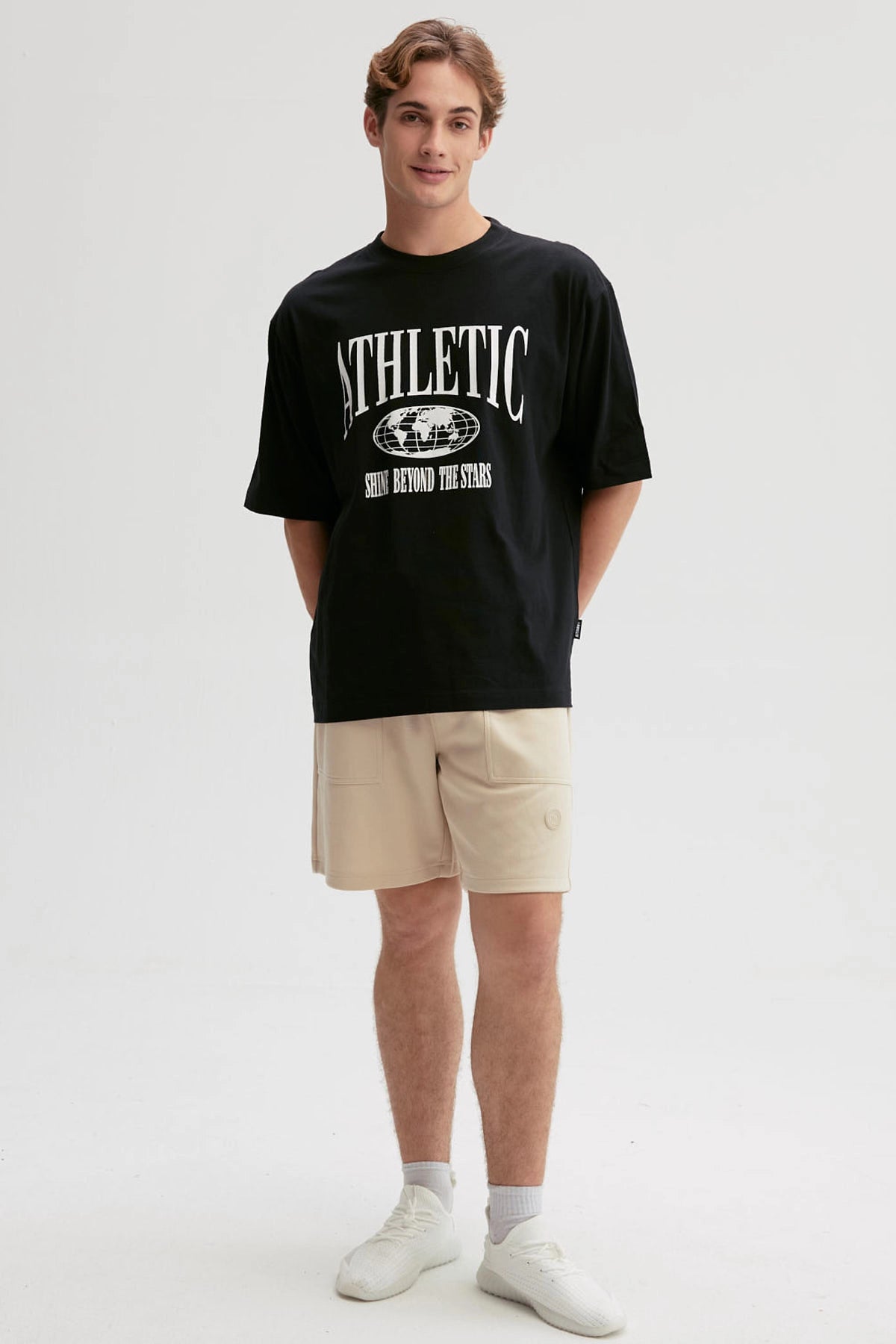 Bermuda Hombre Bolsillo Aplicación Beige