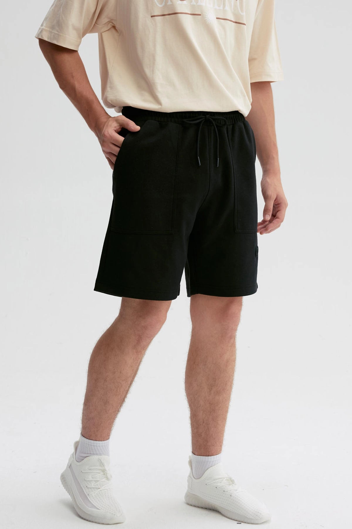 Bermuda Hombre Bolsillo Aplicación Negro