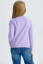 Polera niña Kuromi morado con estampado frontal