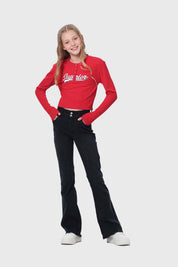 Jeans Niña Con Costura Negro