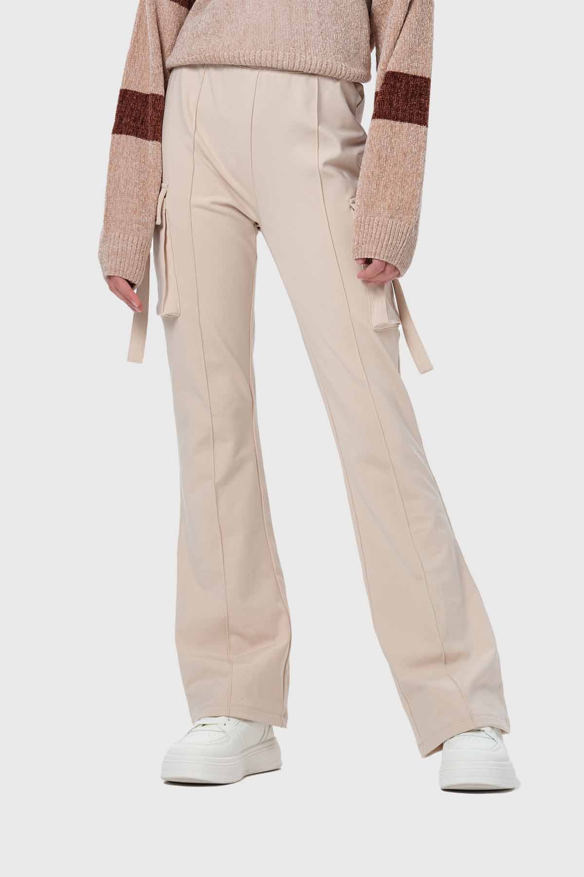 Calza Niña Flare Con Bolsillo Beige
