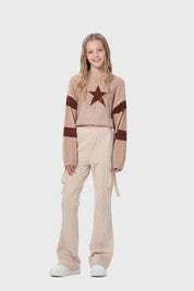Calza Niña Flare Con Bolsillo Beige