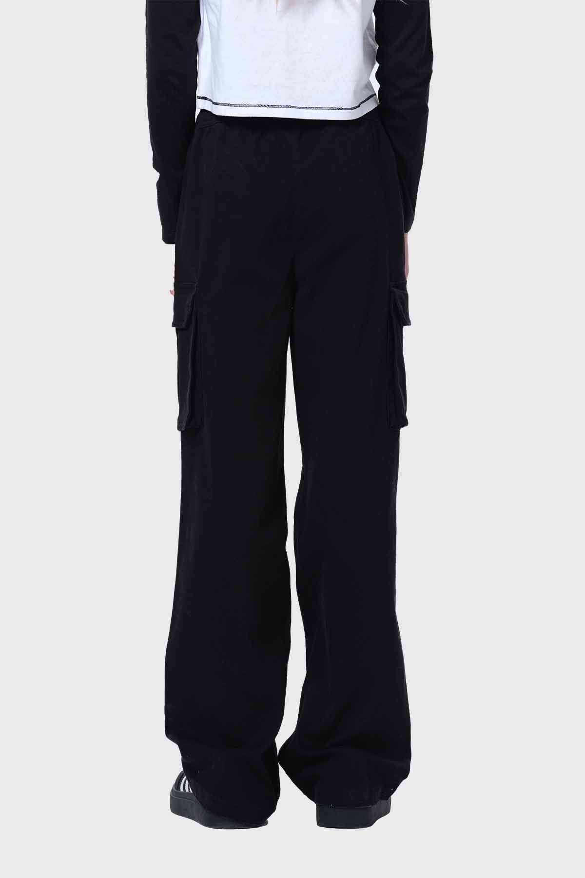 Pantalón Niña Cargo Recto Pretina Elasticada Negro