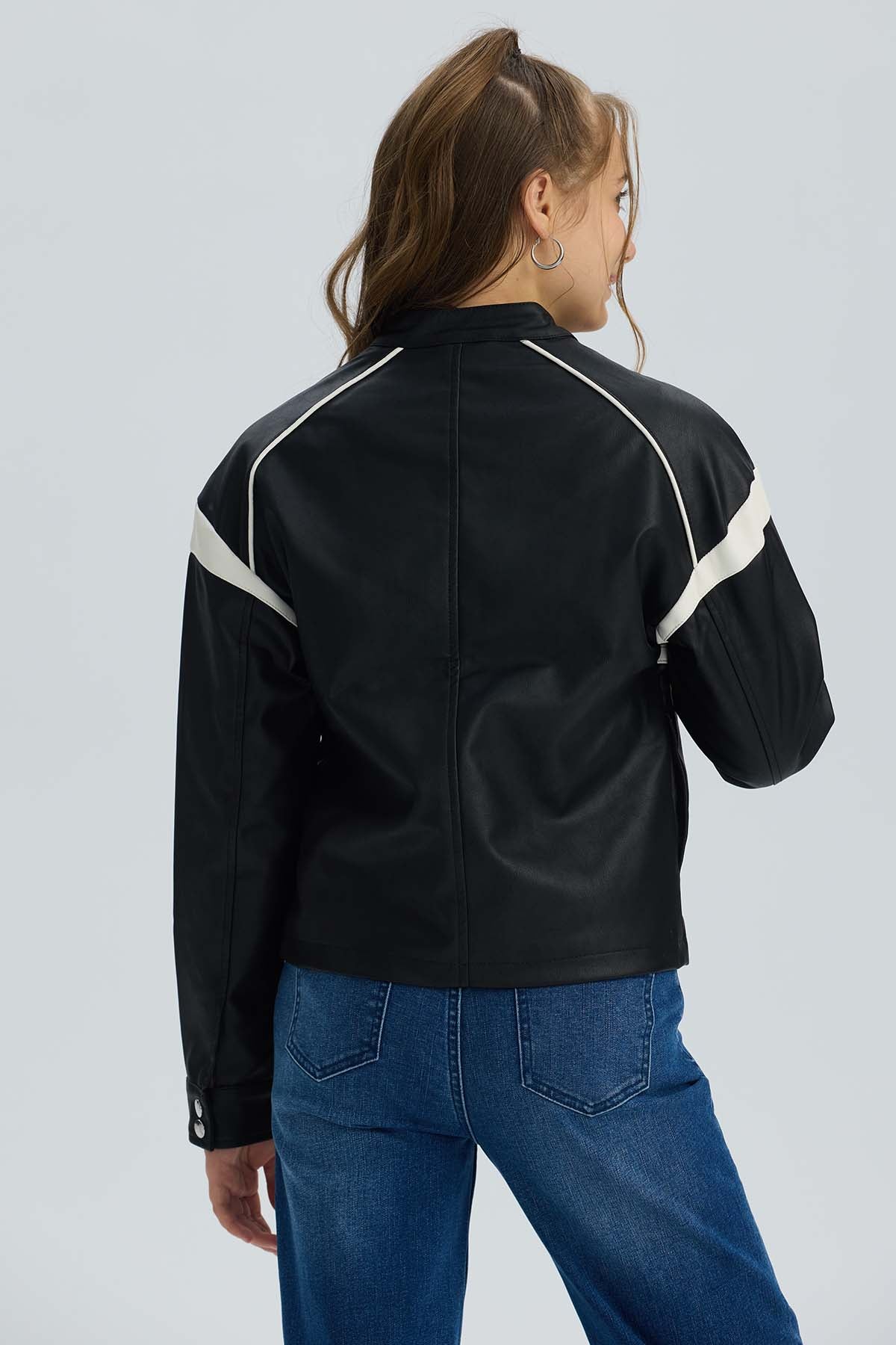 Chaqueta Niña Efecto Cuero Negro