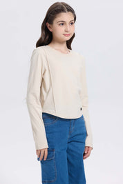 Polera Niña Con Costuras Y Print Beige
