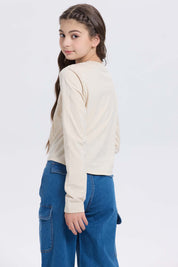 Polera Niña Con Costuras Y Print Beige