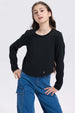 Polera Niña Con Costuras Y Print Negro