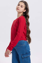 Polera Niña Con Costuras Y Print Rojo
