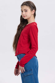 Polera Niña Con Costuras Y Print Rojo