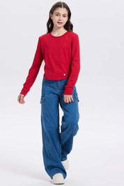 Polera Niña Con Costuras Y Print Rojo