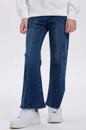 Jeans Niña Con Costura Y Bolsillo Calce Recto Azul