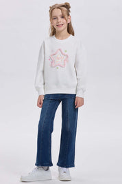 Jeans Niña Con Costura Y Bolsillo Calce Recto Azul