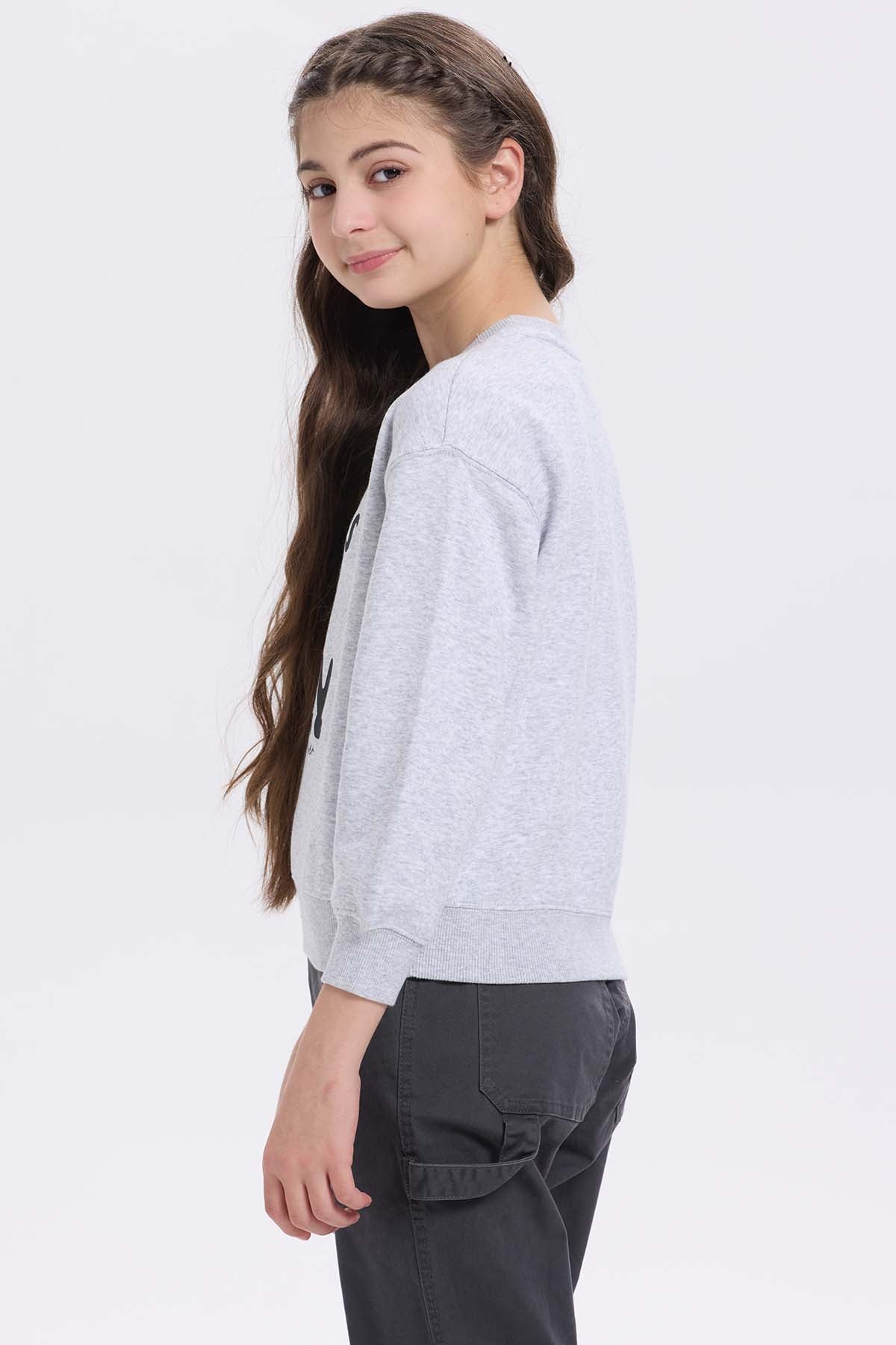 Polerón Niña Print Básico Gris Melange