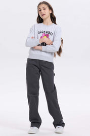 Polerón Niña Print Básico Gris Melange